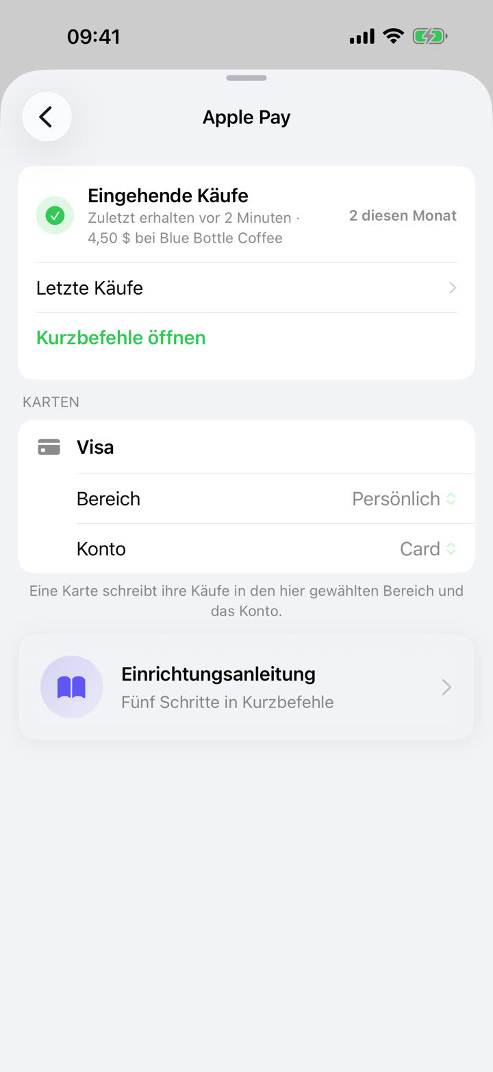 Money Talks, Einstellungen › Apple Pay mit zwei erfassten Käufen